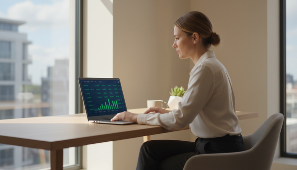 UK sole trader reviewing FreeAgent accounting software on laptop